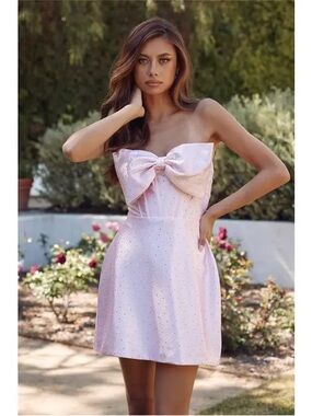Juliet JT960AB Blush Satin Bow Cocktail Dress – Size 4 – New with Tags